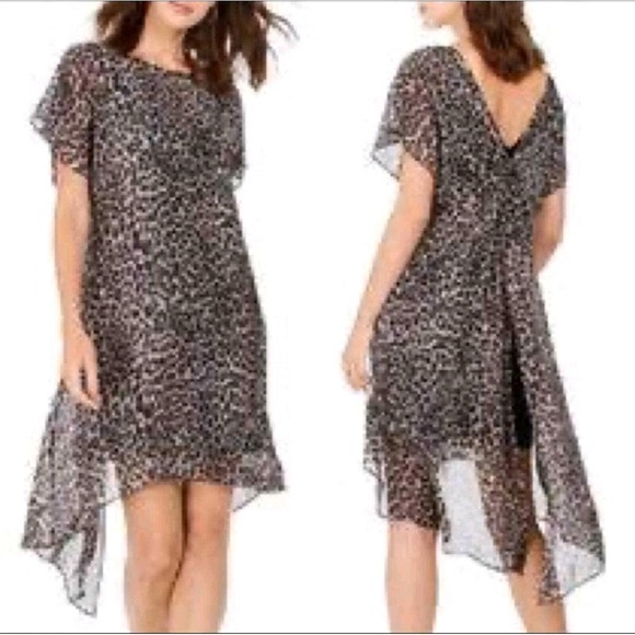 Adrianna Papell Dress Size Small Animal Print Chiffon Overlay Assymetric Short - Picture 2 of 14